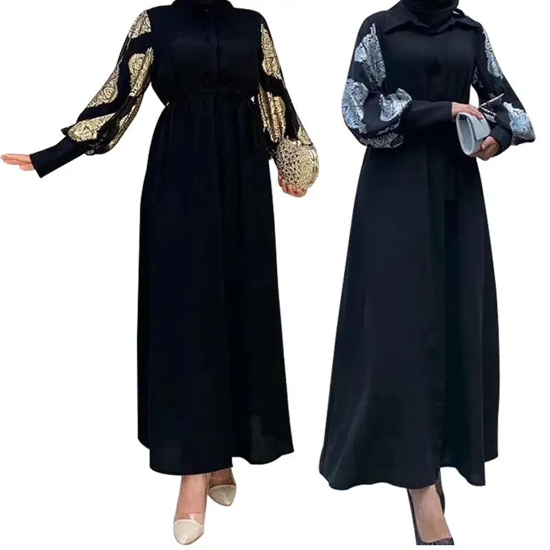 أحدث صيحات الموضة في أوروبا والولايات المتحدة ، أزياء إسلامية ، للنساء, عباءة مزودة بحزام ، فستان إسلامي عصري