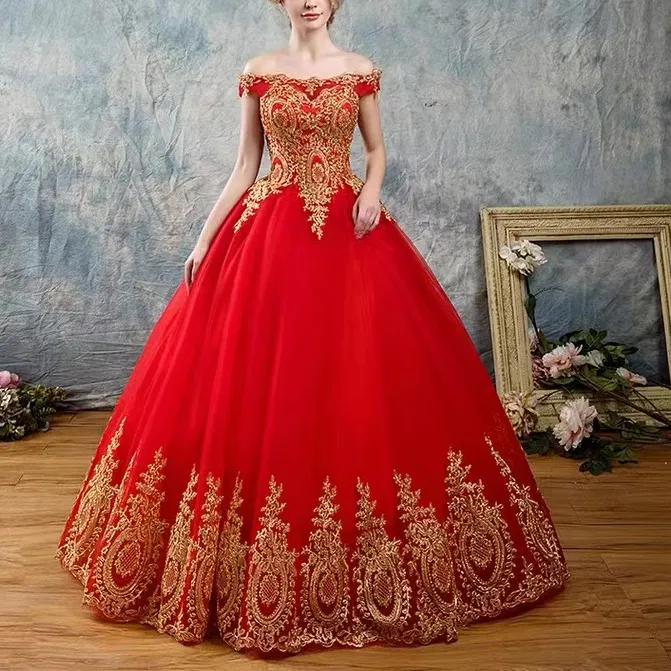 lace drop sleeves a line embroidered off shoulders backless pakistani red women dresses bridal tube red dress for wedding