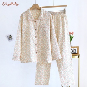 Pigiama <span class=keywords><strong>da</strong></span> donna 100% pigiama in cotone a <span class=keywords><strong>manica</strong></span> <span class=keywords><strong>lunga</strong></span> con risvolto in famiglia Set <span class=keywords><strong>da</strong></span> salotto abbigliamento <span class=keywords><strong>da</strong></span> <span class=keywords><strong>notte</strong></span> <span class=keywords><strong>da</strong></span> donna <span class=keywords><strong>camicia</strong></span> <span class=keywords><strong>da</strong></span> <span class=keywords><strong>notte</strong></span> - Product Image 3