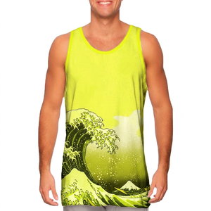 PUFFIN SPORTS Custom Manufacturer Men's <b>Lime</b> <b>Green</b> Wave Print Sleeveless Tank <b>Top</b> O-Neck Casual Breathable Knitted Sport <b>Vest</b> - Product Image 1