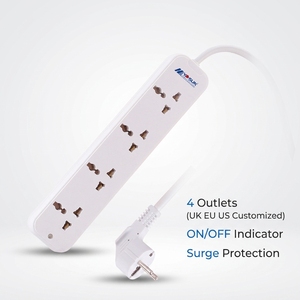 Regleta de enchufes múltiples universal <span class=keywords><strong>con</strong></span> 4 tomas de 10A (Reino Unido, UE, EE. UU.) <span class=keywords><strong>con</strong></span> <span class=keywords><strong>protección</strong></span> contra sobretensiones e indicador de encendido/apagado - Product Image 1
