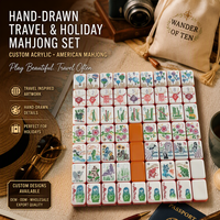 Jeu de tuiles de Mahjong américain personnalisé, dessiné à la main, en acrylique, pour les voyages et les vacances, 160 tuiles, 12 mm d'épaisseur, imprimé UV, multicouche, dos orange chaud