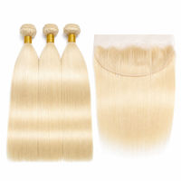 Vendor Grosir Rambut Ekstensi Grade 15A dengan Kutikula Tertata Rapi, Double Drawn, Rambut Asli India, Bundel dengan Lace Frontal 13x4
