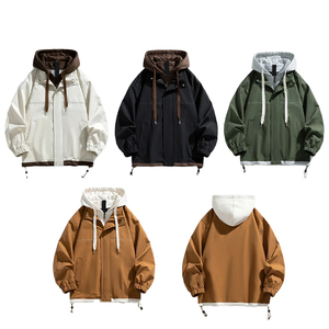 เสื้อแจ็คเก็ตผู้ชาย KingSen แบบมีฮู้ด ซิปคู่ สีตัดต่อ ทรงหลวม กันลม แขนจั๊มพ์ รูดเชือกที่ชายเสื้อ สไตล์ลำลอง สำหรับกิจกรรมกลางแจ้ง - Product Image 1