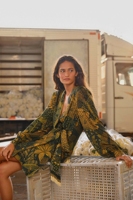 Robe d'été pour femme à col en V, imprimé floral, décontractée, à manches longues bouffantes, mini-robe, style bohème, pour les loisirs, robe de soirée, Vestidos 2024