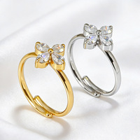 Bestseller Edelstahl-Blumenring für Damen Verstellbarer Zirkon-Kristallschmuck Anlauffreie Mode Großhandel OEM