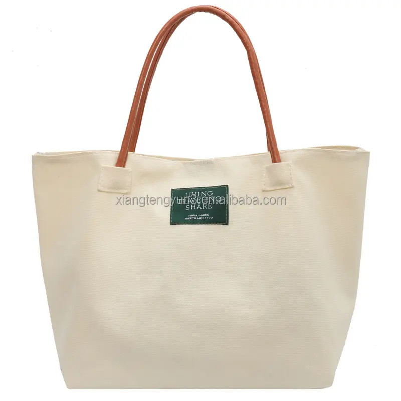 Borsa tote canvas borsa pieghevole riutilizzabile shopping tote bag promozionale in tela con manico in pelle