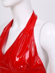 Abito da donna in similpelle plissettato, sexy, con scollo all'americana e schiena scoperta, per discoteca, performance, costume sexy, miniabito aderente. - Product Image 4