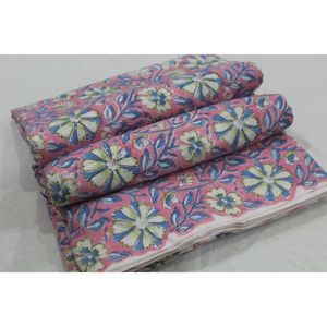 Tela de Algodón Suave con Estampado Floral en Bloques Rosa y Azul, Diseño Jaal, para Ropa de Verano, Tela Africana Hecha a Mano para Confección de Vestidos y Bolsos - Product Image 1