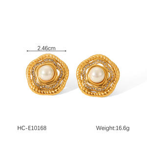 Boucles d'oreilles clous pour femmes en acier inoxydable plaqué or 14 carats, anti-ternissement, nouveau design, bijoux tendance pour les fêtes, les mariages, imperméables - Product Image 5