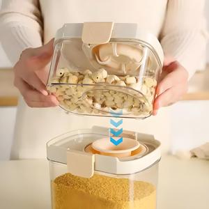 Wishome – Pot de stockage hermétique en PET de qualité alimentaire pour céréales, <span class=keywords><strong>empilable</strong></span>, pour aliments secs, riz, haricots, avec <span class=keywords><strong>bec</strong></span> verseur facile - Product Image 3