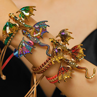 Bracelet unisexe ajustable en alliage, motif dragon volant, tressé à la main, avec goutte d'huile colorée rétro, pour fêtes et usage quotidien
