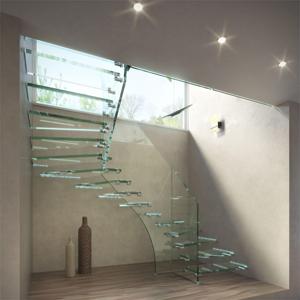 Scala Moderna Contemporanea in Vetro Trasparente con Gradini in Vetro Temperato Rinforzato e Ringhiera in Metallo per Ville e Uso Commerciale - Product Image 2