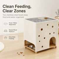 Table d'appoint moderne en feutre pour chat avec station d'alimentation intégrée, maisonnette cachette pour chat d'intérieur, mobilier pour animaux de compagnie