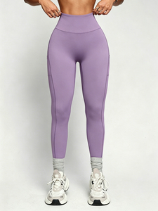 Leggings Yoga Viola a Vita Alta Taglie Forti con Tasche, Lunghezza al Ginocchio, Controllo Pancia, Effetto Modellante, Elasticizzati in Quattro Direzioni, Vita Elastica Senza Cuciture - Product Image 5