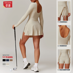 ดิสโก้ สปอร์ตชุดเทนนิสแขนยาวสำหรับผู้หญิง สีพื้น กระโปรงทรงเข้ารูป ดีไซน์เปิดหลัง พร้อมผ่าข้าง รุ่น ELT3061 - Product Image 2