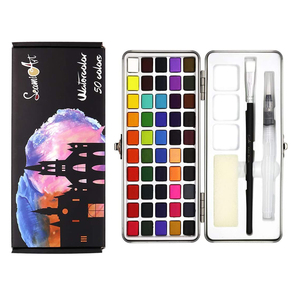 Fournitures scolaires ensemble de peinture aquarelle solide personnalisé 120 couleurs avec rangement en boîte au pinceau à eau - Product Image 2