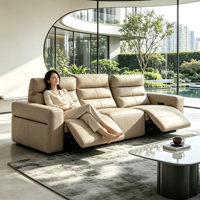 Ensemble de canapés inclinables électriques de style italien de luxe avec commande de mouvement intégrée et appuie-têtes réglables pour résidence haut de gamme