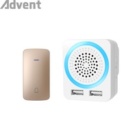Kit de sonnette de porte sans fil Sonnette de porte sans fil cinétique pour malentendants avec 2 ports USB Sonnette de porte sans fil intelligente