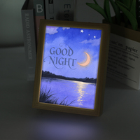 Blancs de sublimation personnalisés Anime acrylique LED veilleuse cadres photo avec base en bois de couleur chaude