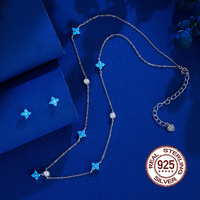 Mode simplicité 925 argent Sterling Mini fleur Turquoise bleu collier et boucles d'oreilles ensemble de bijoux pour les femmes vêtements quotidiens