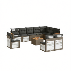 Ensemble de canapés de jardin gris foncé avec coussins, résistant aux UV, en rotin PE, mobilier d'extérieur au design contemporain, imperméable - Product Image 1