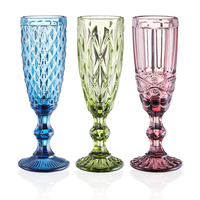 Vente en gros de flûtes à champagne en verre de 150 ml, motif vintage en relief, couleur champagne, bleu, rose, verres à eau, verres à vin