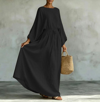 Robe longue décontractée d'été pour femme, col rond, coupe ajustée, en mélange de lin, style européen et américain, élégante, personnalisable OEM/ODM