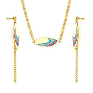 ชุดเครื่องประดับสแตนเลสชุบทองหลากสี ต่างหูและสร้อยคอ ลดราคาจากโรงงาน สำหรับผู้หญิงและเด็กผู้หญิง - Product Image 3