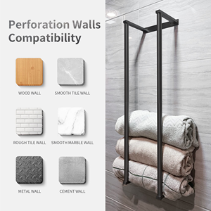 Hot Sale Wall Mounted Stainless Steel Bathroom Towel Rack Self Adhesive Matte Black Towel Holder Towel <b>Shelf</b> - Product Image 3