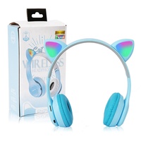 Headphone Nirkabel LED P47M Terlaris 2026 dengan Telinga Kucing Lucu, Mikrofon, Stereo Musik untuk Anak Perempuan, Headset BT untuk Ponsel