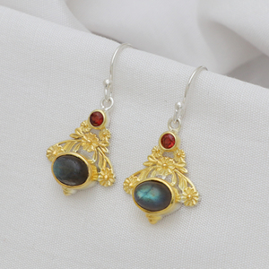 Hot Selling Trendy Cute Red <b>Garnet</b> Natural Labradorite <b>Earrings</b> Sterling Silver Gold Plated Classic - Product Image 2