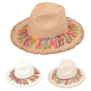 Sombrero de Paja Flexible con Borlas Coloridas para Mujer, Protección Solar para la Playa, Ala Ancha, Sombrero de Paja Natural, Talla Adulto - Product Image 1