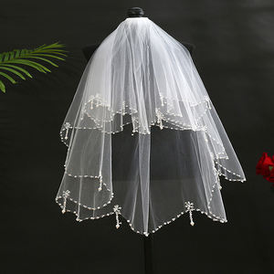 <span class=keywords><strong>Voile</strong></span> de tulle <span class=keywords><strong>blanc</strong></span> brodé à une couche avec perles en strass et <span class=keywords><strong>voile</strong></span> de mariée en dentelle à pampilles pour robes de femme - Product Image 3