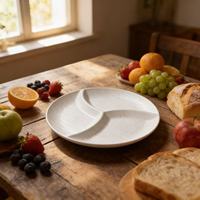 Assiette en céramique à motif sable mouvant, 3 compartiments, assiette à repas divisée pour le contrôle des portions, pour la cuisine à domicile