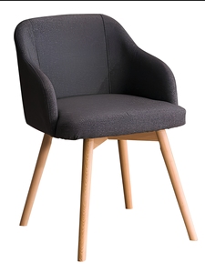 Chaise de salle à manger moderne et contemporaine en tissu gris avec accoudoirs incurvés et structure en bois robuste pour cuisine, salon, maison, hôtel - Product Image 3