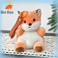 Porte-clés renard assis en peluche de 4 pouces, doux et moelleux, avec sangle en cuir et anneau métallique, pendentif de sac, vente en gros, stock en vrac