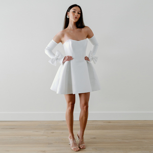 Ruolai HL622 <span class=keywords><strong>Vestido</strong></span> de Novia <span class=keywords><strong>Civil</strong></span> <span class=keywords><strong>Corto</strong></span> y Elegante con Mangas de Lazo Desmontables, Corsé y Cintura Vasca - Product Image 1