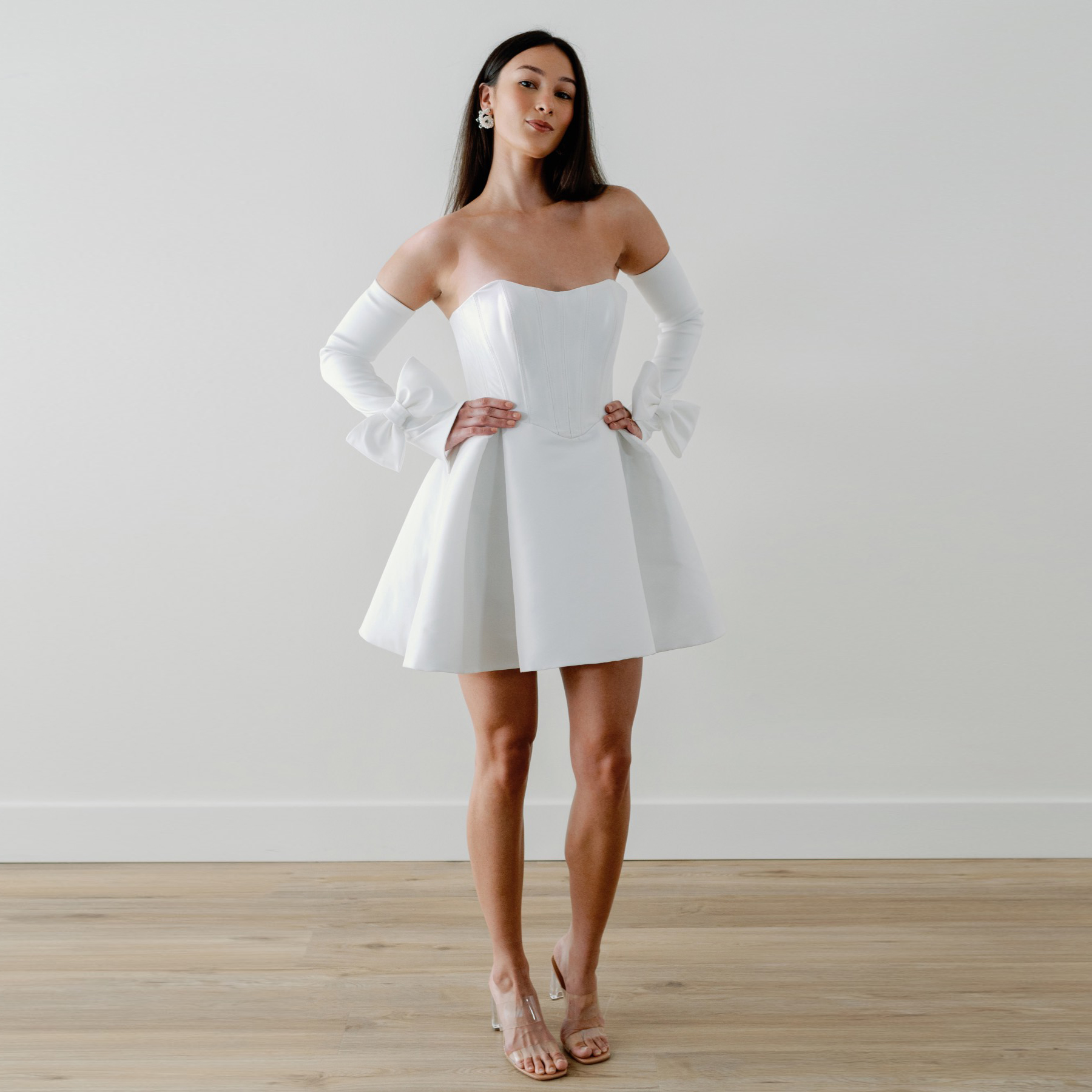 white short dress for civil wedding Short Wedding Dress Lace V-Neck Short Sleeve Knee-Length Civil Wedding Dress