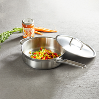 Poêle à frire en acier inoxydable 304 avec couvercle, fond triple couche, poêle à frire profonde, ustensile de cuisine polyvalent, fabricant OEM