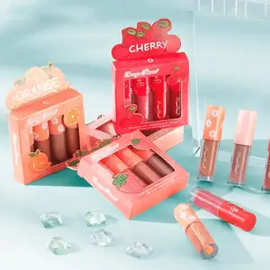 wholesale Fruit Makeup Matte Lip Glaze Velvet Long Lasting Waterproof Lip Gloss lovely Lip Oil Lady Gift Box