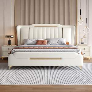 Meubles de chambre à coucher de luxe de haute qualité en gros, cadre de lit en cuir moderne de luxe, lit double haut et moelleux - Product Image 2