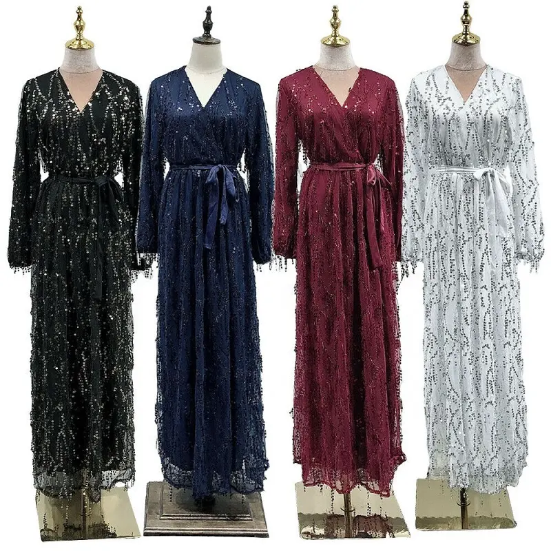 Thời Trang Hồi Giáo Abaya Phụ Nữ Sequin Tassel Váy Buổi Tối Bên Kaftan Abaya Áo Choàng Áo Choàng