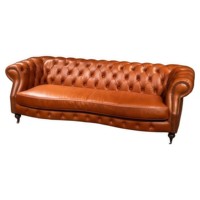 Canapé trois places en cuir véritable ciré style rétro américain, avec détails à boucles et rivets, idéal pour salon et petit appartement, design de créateur, vente en gros