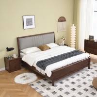 Tempat Tidur Kayu Solid Oak Modern dengan Detail Kancing Tufting Model 001 dari Guansong, Furnitur Kamar Tidur Hemat Biaya