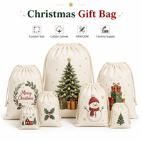 Bolsa de Regalo Promocional Personalizada con Logotipo Navideño, Bolsa de Tela de Algodón Orgánico Ecológica con Cordón
