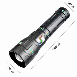 Lampe torche LED RGB 280 mm, zoom réglable, en alliage d'aluminium, rechargeable, tactique, pour extérieur, avec variateur d'intensité, 12 W, diamètre 54 mm - Product Image 1