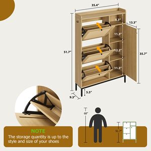 Scarpiera Moderna Sunrise in Rattan a <span class=keywords><strong>3</strong></span> Cassetti, Organizzatore Portascarpe in Legno a 4 Livelli con Ripiani Regolabili per Ingresso - Product Image 2