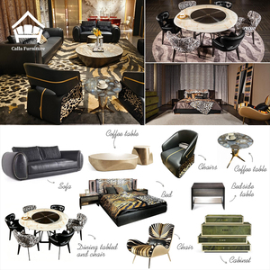 Set di Divani e Poltrone in Vera Pelle Italiana Personalizzabile per Soggiorno, <span class=keywords><strong>Arredamento</strong></span> di Lusso per Villa, Produzione Diretta dalla Fabbrica di Foshan - Product Image 4