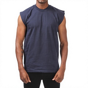 Camiseta sin mangas azul marino para hombre, cuello redondo, color sólido, tejida, informal, para hacer ejercicio. - Product Image 1